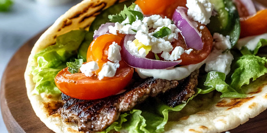 Smash Burger Naan Tacos with SPG$ Rub, Fresh Herbs, and Tzatziki