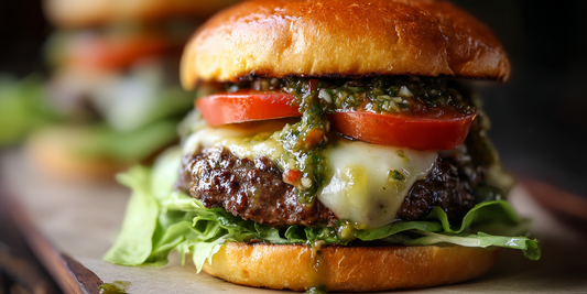 Fire-Grilled Southwestern Burger with Poblano Salsa Verde