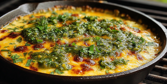 Smoked Queso With Roasted Poblano Tomatillo Salsa