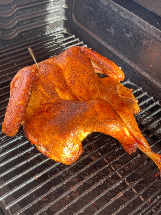Smoked Spatchcock Turkey with Bird Brine and Korean BBQ Butter