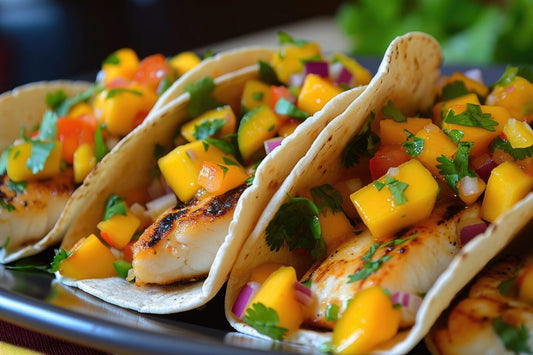 Nashville Hot Grilled Fish Tacos with Mango Salsa