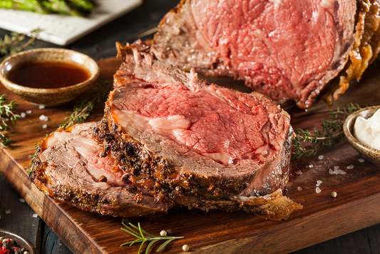 Cowboy-Style Prime Rib with Roasted Garlic and Gorgonzola Butter