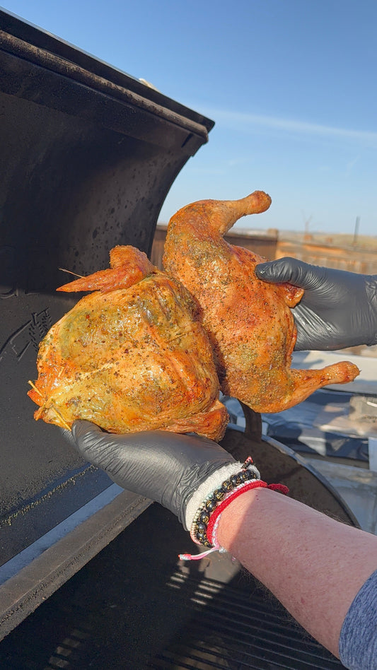 Pellet-Grilled Frog-Style Chicken with Chimichurri Butter
