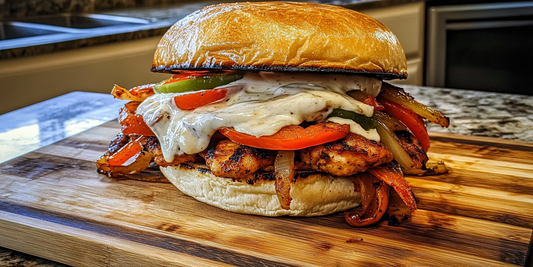 Fuego Vida Chicken Sandwich with Grilled Peppers and Onions with Revolution Ranch