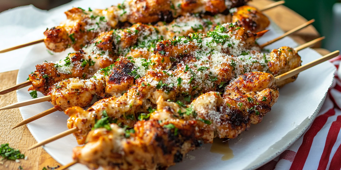 Kansas City BBQ Garlic Parmesan Chicken Skewers