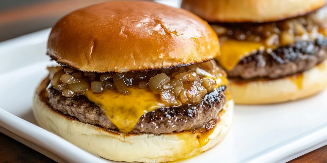 Wisconsin Butter Burgers with Beer Braised Onions