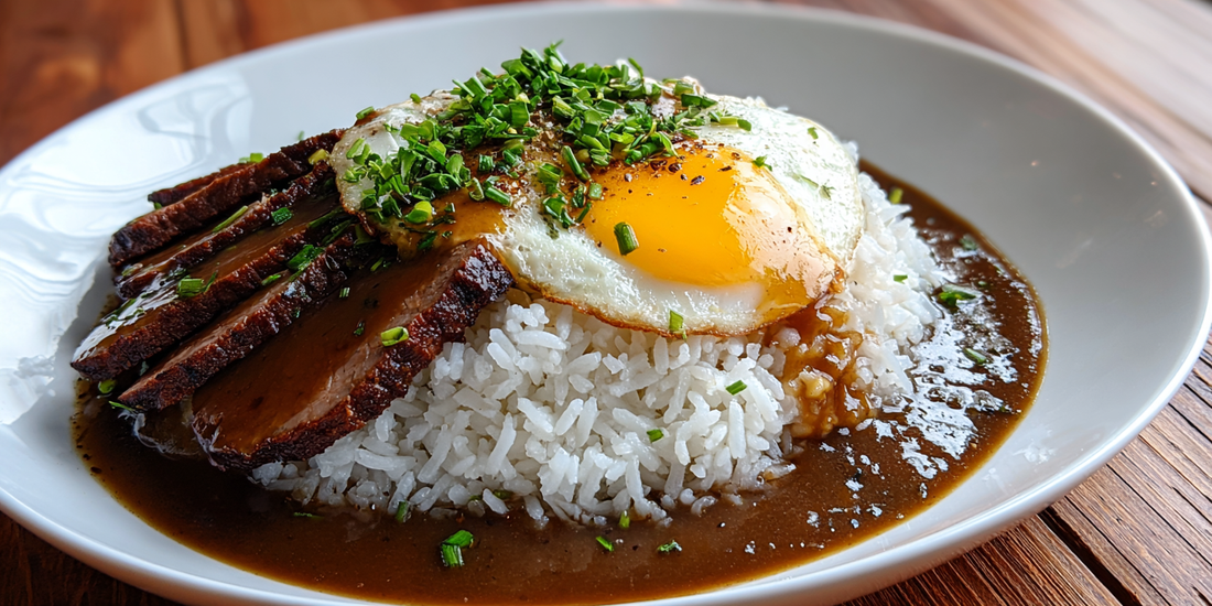 Hawaiian Brisket Plate Lunch with Gravy and Egg