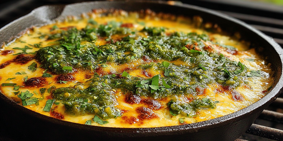 Smoked Queso With Roasted Poblano Tomatillo Salsa