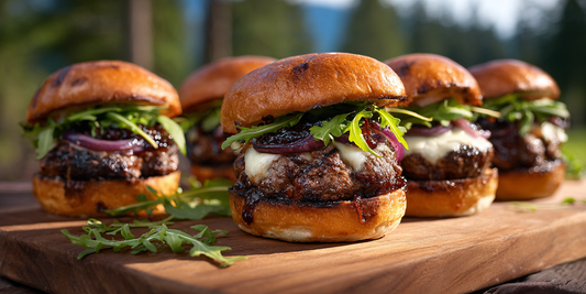 Charcoal-Grilled Bison Burgers with White Cheddar and Apple-Wood Smoke