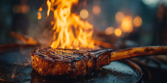 Whiskey-Flambéed Tomahawk Steak with Stranahan’s Sherry Cask and Texas Beef BBQ Rub