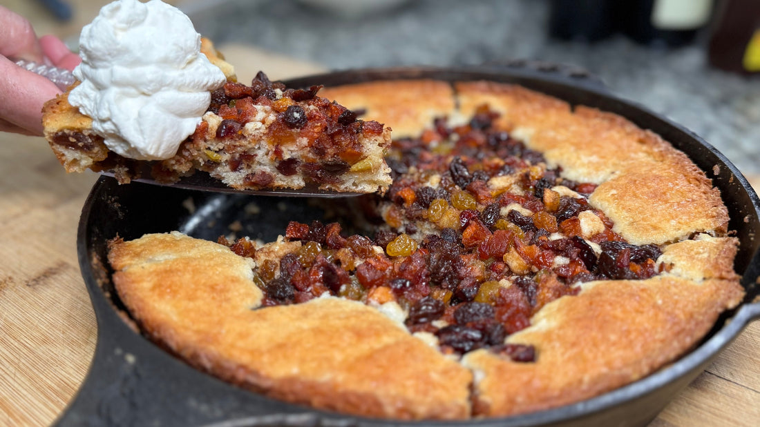 Baked Dried-Fruit Cobbler with Whiskey-Spiked Syrup and Fruit Cream