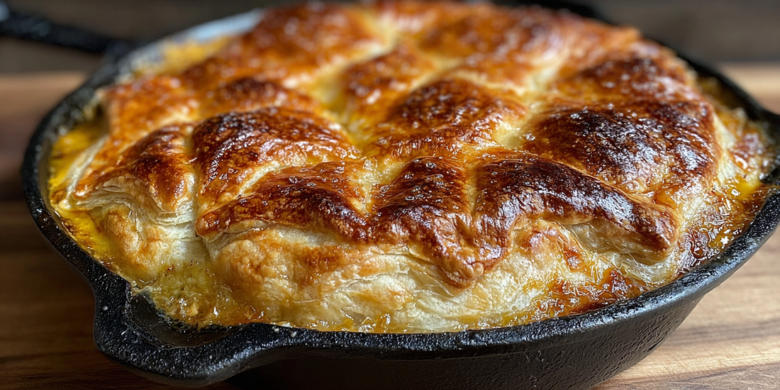Cast Iron Smoked Turkey Pot Pie with Puff Pastry Crust