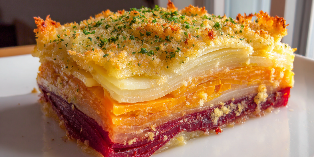Colorado Ombre Root Vegetable Gratin with Hickory Smoked Salt