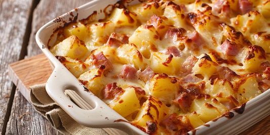 Twice-Cooked Ham and Potatoes with Cheese and Texas Beef BBQ Rub