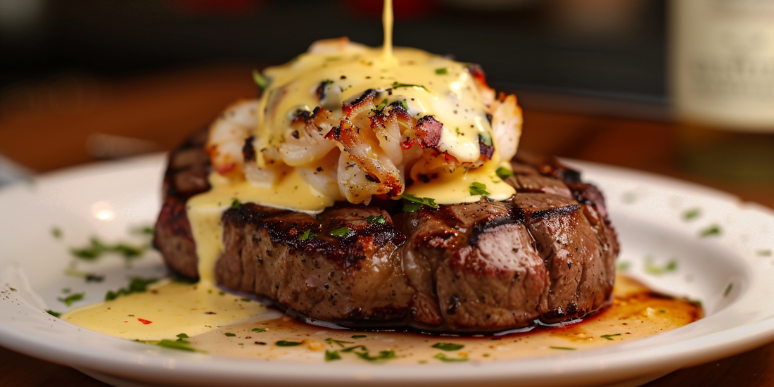 Charcoal-Grilled Ribeye Oscar with Lump Crab and Hollandaise
