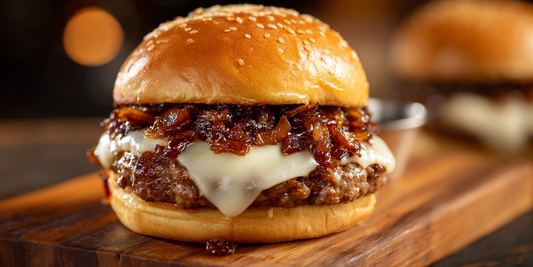 Backyard Grilled Cheeseburgers Finished with Sweet and Savory Bacon Jam