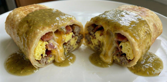 Breakfast Chimichangas Smothered in Green Chile