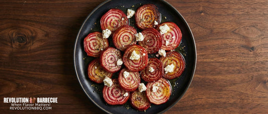 Roasted Candy Cane Beets Finished with Olive Oil and Goat Cheese