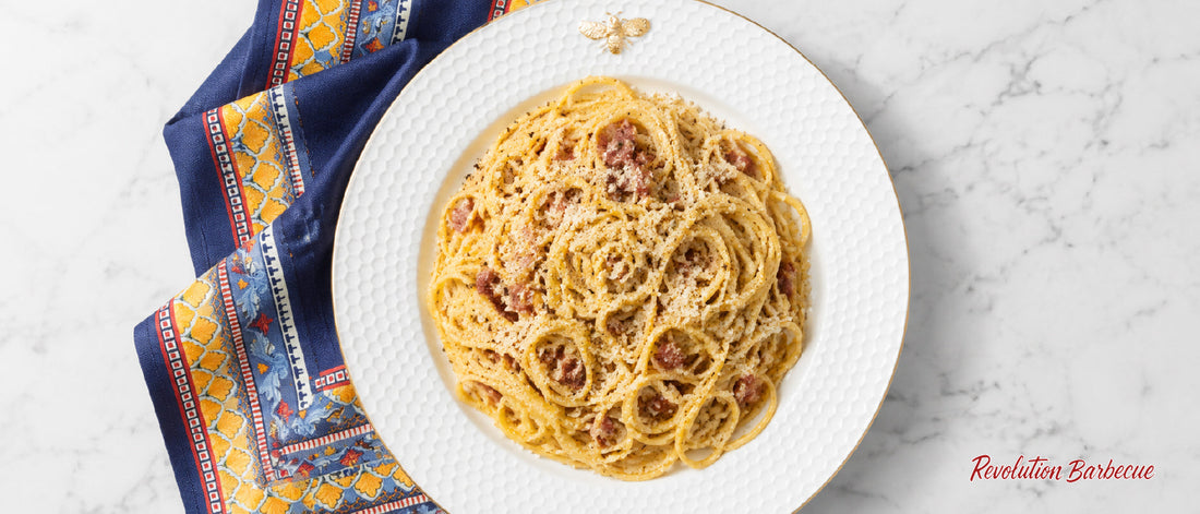 Smoked Salt Spaghetti Carbonara with Bacon, Pecorino, and Black Pepper