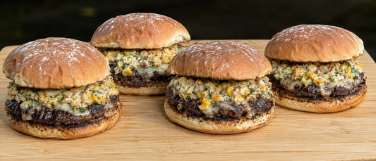 Pinche Gringo Adobo Smashburgers with Creamy Esquites Relish