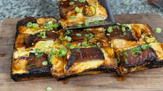 Steel-Pan Detroit Style Brisket Pizza with BBQ Sauce and Jalapeños